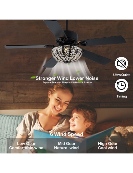 Oaks Aura 52” Reversible Crystal Ceiling Fan Remote 6-Speed DC Motor Ceiling Lighting