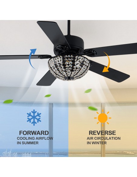 Oaks Aura 52” Reversible Crystal Ceiling Fan Remote 6-Speed DC Motor Ceiling Lighting