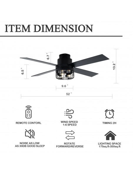 Oaks Aura 52” Reversible Crystal Ceiling Fan Remote 6-Speed DC Motor Ceiling Lighting