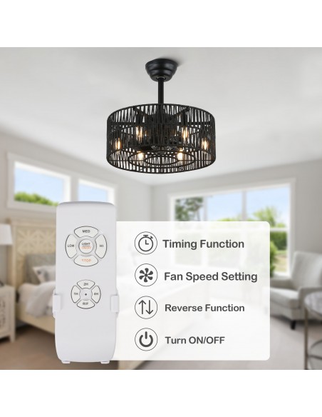 Oaks Aura Oaks Aura 18" Caged  Woven Rattan Ceiling Fan with Lights and Remote Control
