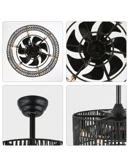 Oaks Aura Oaks Aura 18" Caged  Woven Rattan Ceiling Fan with Lights and Remote Control