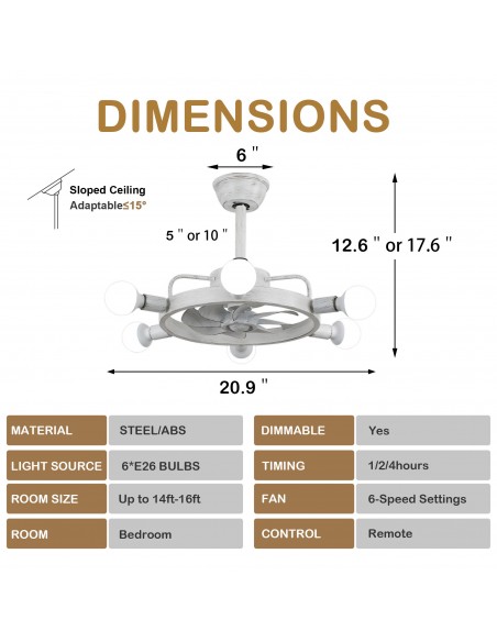 Oaks Aura  6-light Sputnik Sphere Ceiling Fan with Lights and Remote Control.