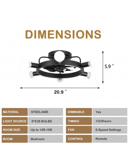 Oaks Aura  6-light Sputnik Sphere Ceiling Fan with Lights and Remote Control.