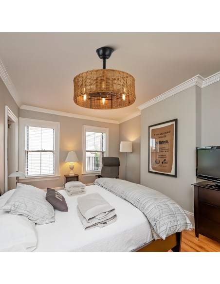 Oaks Aura 18" Wicker Ceiling Fan with Lights and Remote Control, Quiet DC Motor, 6-Speed and Timer