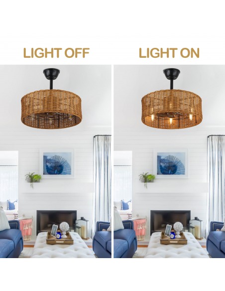 Oaks Aura 18" Wicker Ceiling Fan with Lights and Remote Control, Quiet DC Motor, 6-Speed and Timer