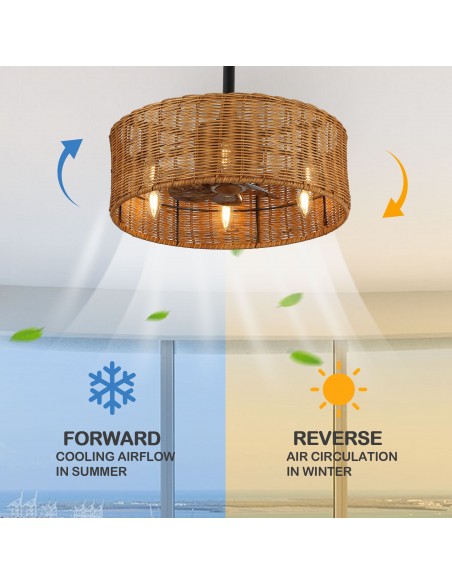 Oaks Aura 18" Wicker Ceiling Fan with Lights and Remote Control, Quiet DC Motor, 6-Speed and Timer