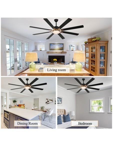 Oaks Aura 72" 8-Blade Reversible Ceiling Fan with LED Lights and Remote Control, 6-Speed, Timer Setting Quiet DC Motor