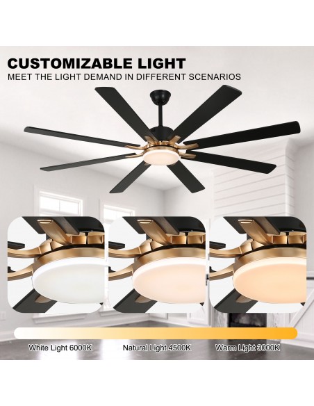 Oaks Aura 72" 8-Blade Reversible Ceiling Fan with LED Lights and Remote Control, 6-Speed, Timer Setting Quiet DC Motor