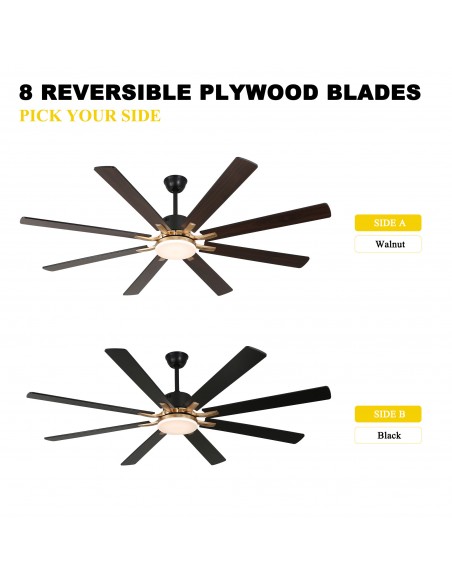 Oaks Aura 72" 8-Blade Reversible Ceiling Fan with LED Lights and Remote Control, 6-Speed, Timer Setting Quiet DC Motor
