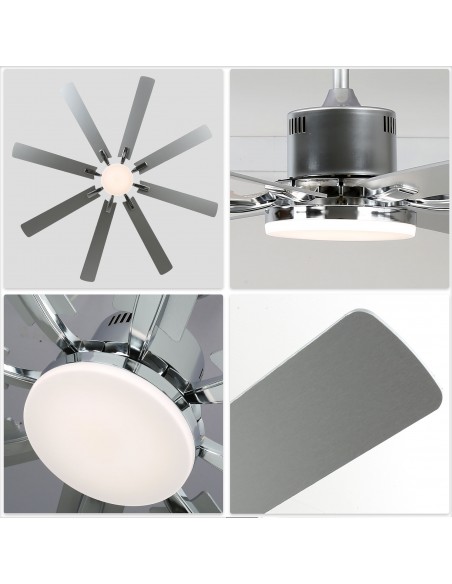 Oaks Aura 72" 8-Blade Reversible Ceiling Fan with LED Lights and Remote Control, 6-Speed, Timer Setting Quiet DC Motor