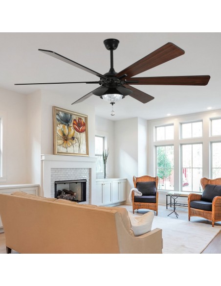 Oaks Aura 72" Large 6-Blade Modern Ceiling Fan with LED Lights and Remote 6-Speed, 3-Color, Reversible DC Motor