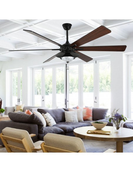 Oaks Aura 72" Large 6-Blade Modern Ceiling Fan with LED Lights and Remote 6-Speed, 3-Color, Reversible DC Motor