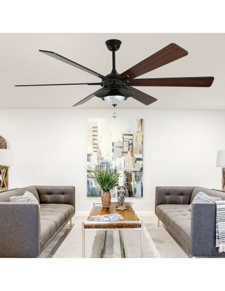 Oaks Aura 72" Large 6-Blade Modern Ceiling Fan with LED Lights and Remote 6-Speed, 3-Color, Reversible DC Motor