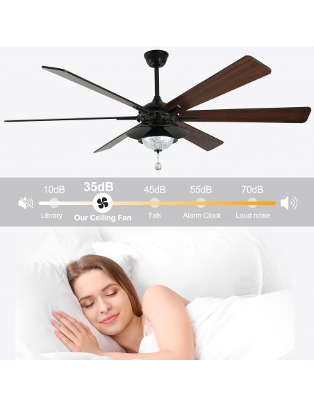 Oaks Aura 72" Large 6-Blade Modern Ceiling Fan with LED Lights and Remote 6-Speed, 3-Color, Reversible DC Motor