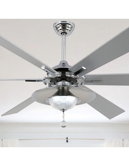 Oaks Aura 72" Large 6-Blade Modern Ceiling Fan with LED Lights and Remote 6-Speed, 3-Color, Reversible DC Motor
