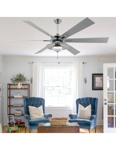 Oaks Aura 72" Large 6-Blade Modern Ceiling Fan with LED Lights and Remote 6-Speed, 3-Color, Reversible DC Motor