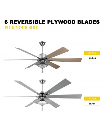 Oaks Aura 72" Large 6-Blade Modern Ceiling Fan with LED Lights and Remote 6-Speed, 3-Color, Reversible DC Motor