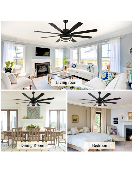 Oaks Aura 72” 8-Blade DIY Shape Reversible Ceiling Fan with LED lights and Remote Control, 6-Speed, Timer Setting Quiet DC Motor