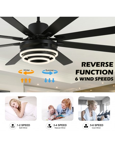 Oaks Aura 72” 8-Blade DIY Shape Reversible Ceiling Fan with LED lights and Remote Control, 6-Speed, Timer Setting Quiet DC Motor