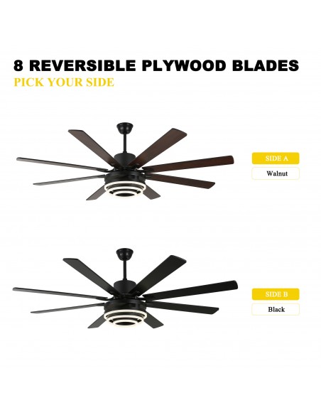 Oaks Aura 72” 8-Blade DIY Shape Reversible Ceiling Fan with LED lights and Remote Control, 6-Speed, Timer Setting Quiet DC Motor