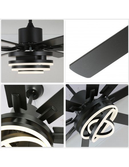 Oaks Aura 72” 8-Blade DIY Shape Reversible Ceiling Fan with LED lights and Remote Control, 6-Speed, Timer Setting Quiet DC Motor