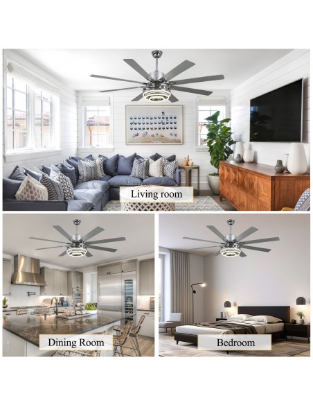 Oaks Aura 72” 8-Blade DIY Shape Reversible Ceiling Fan with LED lights and Remote Control, 6-Speed, Timer Setting Quiet DC Motor