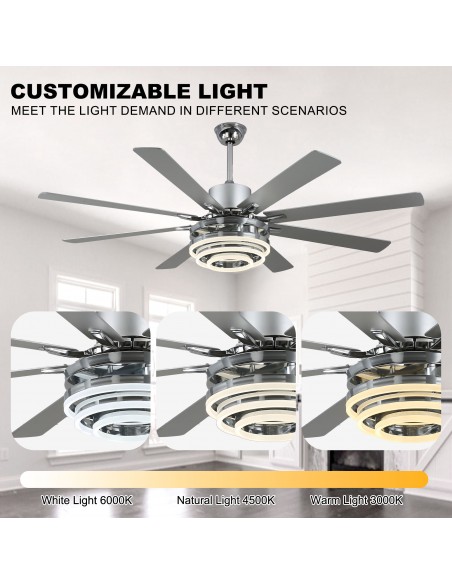 Oaks Aura 72” 8-Blade DIY Shape Reversible Ceiling Fan with LED lights and Remote Control, 6-Speed, Timer Setting Quiet DC Motor