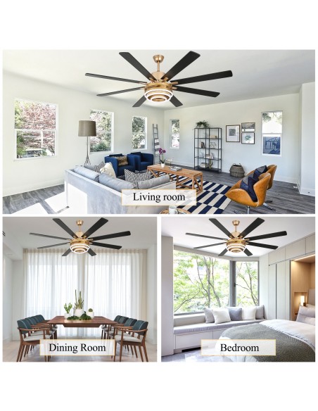 Oaks Aura 72” 8-Blade DIY Shape Reversible Ceiling Fan with LED lights and Remote Control, 6-Speed, Timer Setting Quiet DC Motor
