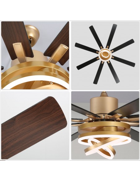 Oaks Aura 72” 8-Blade DIY Shape Reversible Ceiling Fan with LED lights and Remote Control, 6-Speed, Timer Setting Quiet DC Motor