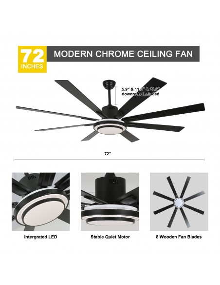 Oaks Aura 72" 6-Blade Reversible Ceiling Fan with LED lights and Remote Control, 6-Speed, Timer Setting Quiet DC Motor
