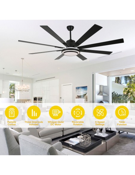Oaks Aura 72" 6-Blade Reversible Ceiling Fan with LED lights and Remote Control, 6-Speed, Timer Setting Quiet DC Motor