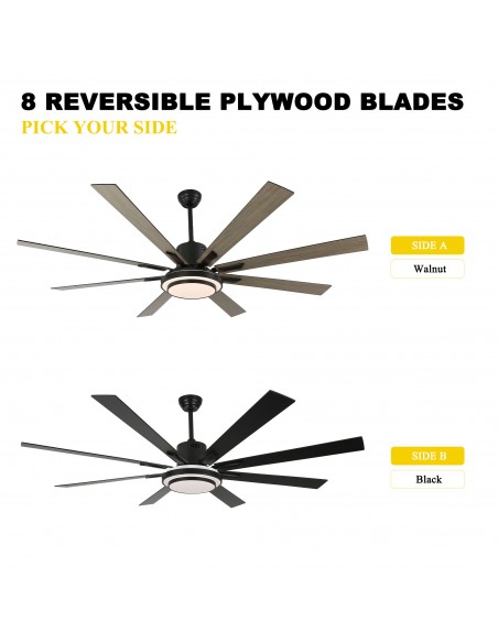 Oaks Aura 72" 6-Blade Reversible Ceiling Fan with LED lights and Remote Control, 6-Speed, Timer Setting Quiet DC Motor