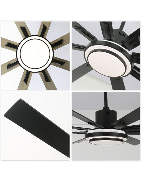 Oaks Aura 72" 6-Blade Reversible Ceiling Fan with LED lights and Remote Control, 6-Speed, Timer Setting Quiet DC Motor