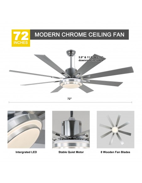 Oaks Aura 72" 6-Blade Reversible Ceiling Fan with LED lights and Remote Control, 6-Speed, Timer Setting Quiet DC Motor