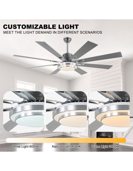 Oaks Aura 72" 6-Blade Reversible Ceiling Fan with LED lights and Remote Control, 6-Speed, Timer Setting Quiet DC Motor