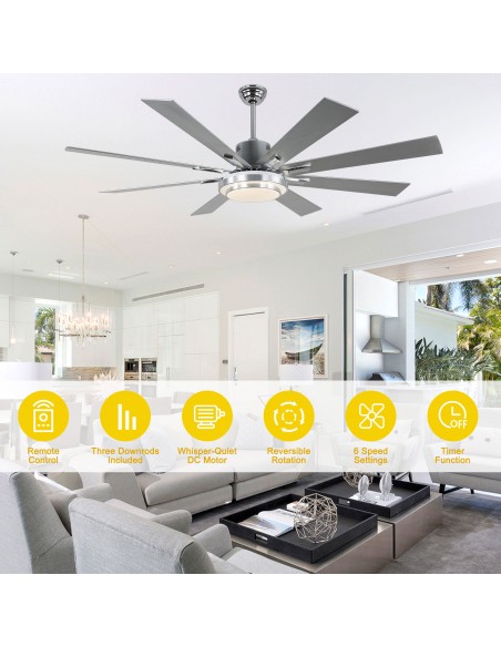 Oaks Aura 72" 6-Blade Reversible Ceiling Fan with LED lights and Remote Control, 6-Speed, Timer Setting Quiet DC Motor