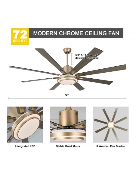 Oaks Aura 72" 6-Blade Reversible Ceiling Fan with LED lights and Remote Control, 6-Speed, Timer Setting Quiet DC Motor