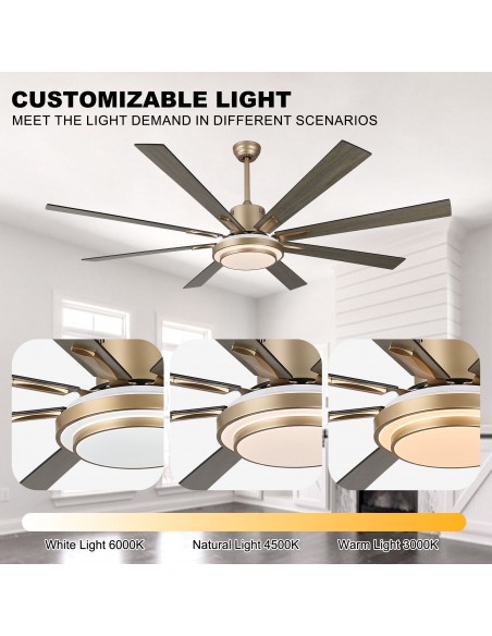 Oaks Aura 72" 6-Blade Reversible Ceiling Fan with LED lights and Remote Control, 6-Speed, Timer Setting Quiet DC Motor
