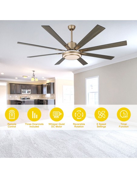 Oaks Aura 72" 6-Blade Reversible Ceiling Fan with LED lights and Remote Control, 6-Speed, Timer Setting Quiet DC Motor