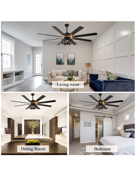 Oaks Aura 65" 8-Blade Reversible Ceiling Fan with Lights and Remote Control, 6-Speed, Timer Setting Quiet DC Motor