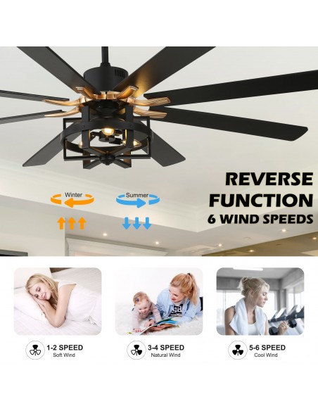 Oaks Aura 65" 8-Blade Reversible Ceiling Fan with Lights and Remote Control, 6-Speed, Timer Setting Quiet DC Motor