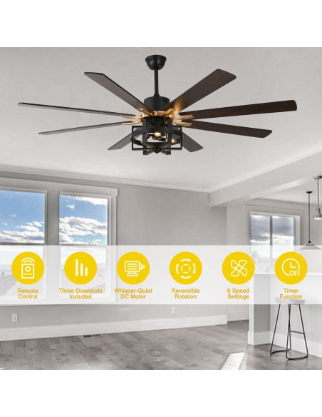Oaks Aura 65" 8-Blade Reversible Ceiling Fan with Lights and Remote Control, 6-Speed, Timer Setting Quiet DC Motor
