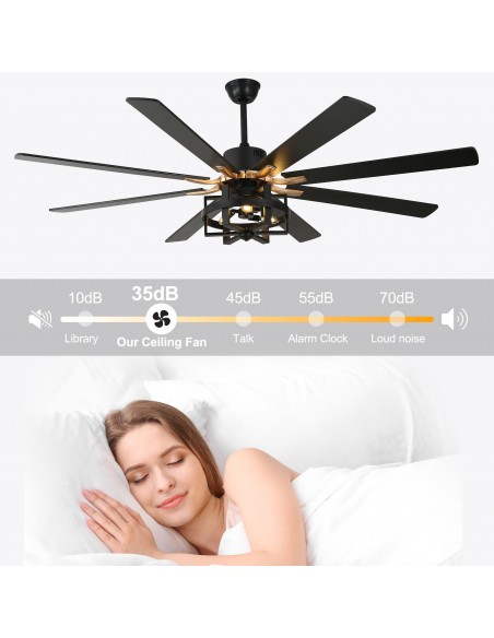 Oaks Aura 65" 8-Blade Reversible Ceiling Fan with Lights and Remote Control, 6-Speed, Timer Setting Quiet DC Motor