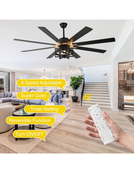 Oaks Aura 65" 8-Blade Reversible Ceiling Fan with Lights and Remote Control, 6-Speed, Timer Setting Quiet DC Motor