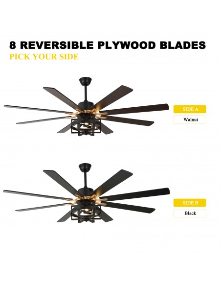 Oaks Aura 65" 8-Blade Reversible Ceiling Fan with Lights and Remote Control, 6-Speed, Timer Setting Quiet DC Motor