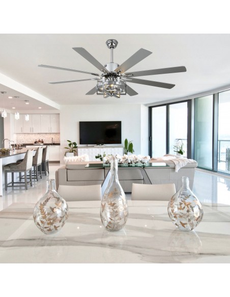 Oaks Aura 65" 8-Blade Reversible Ceiling Fan with Lights and Remote Control, 6-Speed, Timer Setting Quiet DC Motor