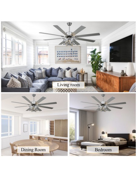 Oaks Aura 65" 8-Blade Reversible Ceiling Fan with Lights and Remote Control, 6-Speed, Timer Setting Quiet DC Motor