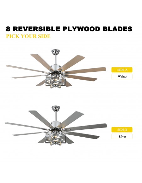 Oaks Aura 65" 8-Blade Reversible Ceiling Fan with Lights and Remote Control, 6-Speed, Timer Setting Quiet DC Motor