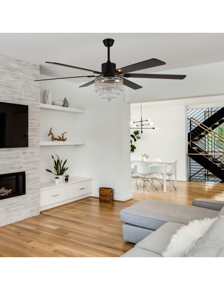 Oaks Aura 65" Smart Black Ceiling Fan with Light Kit & Remote, 6-Blade Design, 6-Speed Quiet DC Motor for Large Room