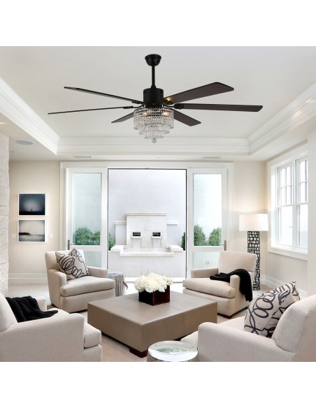 Oaks Aura 65" Smart Black Ceiling Fan with Light Kit & Remote, 6-Blade Design, 6-Speed Quiet DC Motor for Large Room